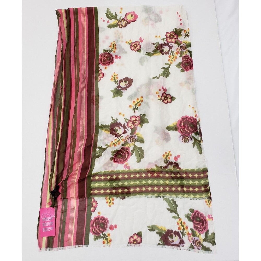 New Floral Silk Blend Scarf Tiara Accessory Floral Pink White Career Frayed Edge